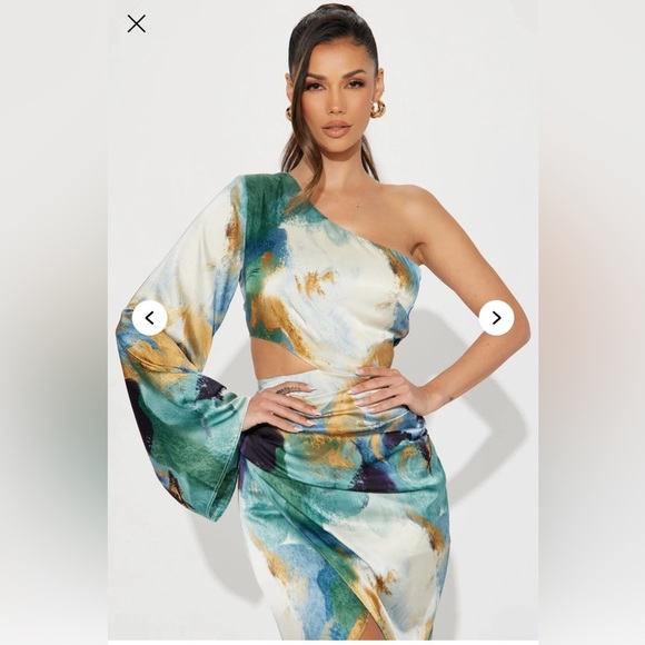 Fashion Nova Gossip Girl satin midi dress- size 2X Teal Combo - Picture 2 of 13